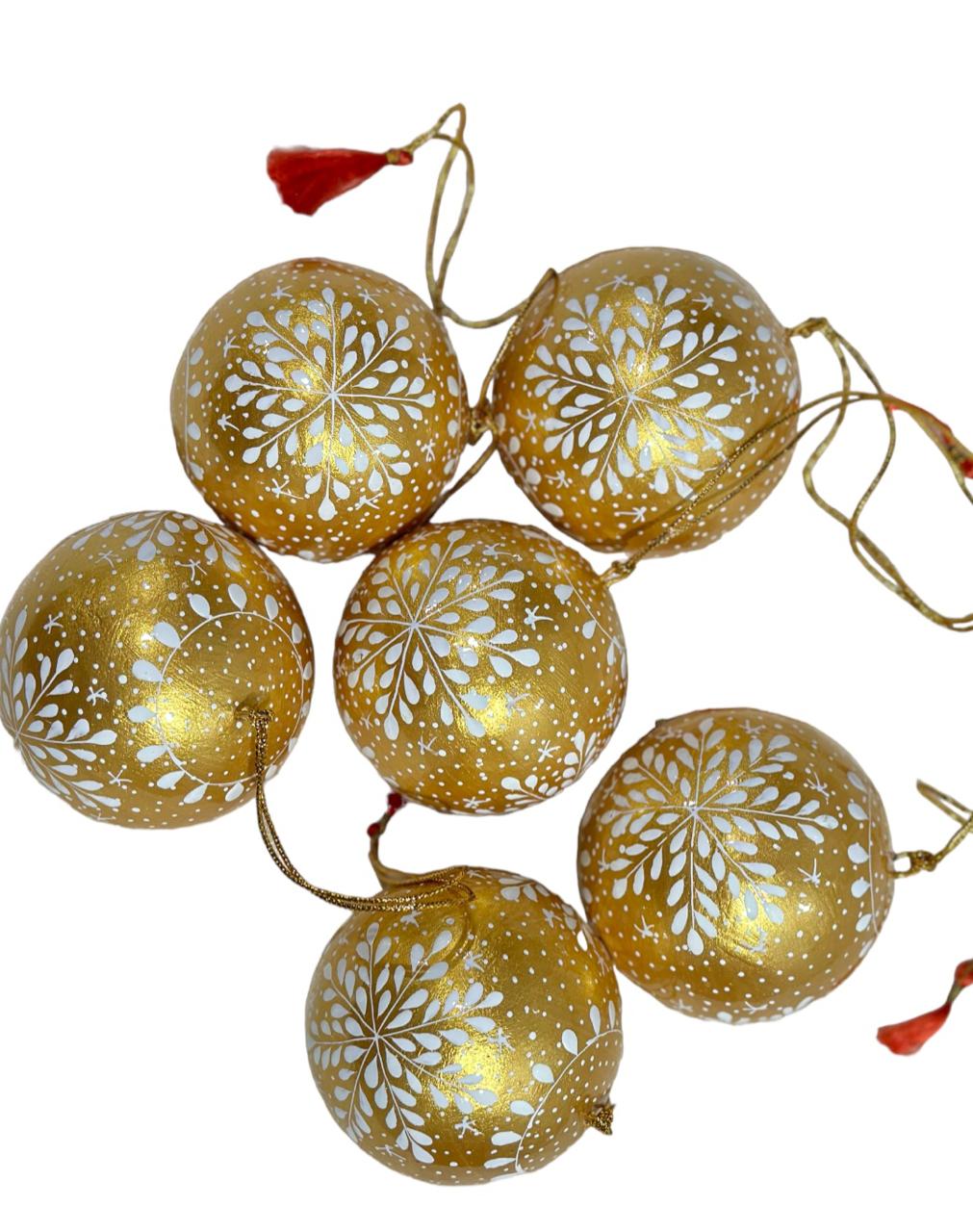 Hand Painted Baubles, Handmade Christmas Balls, Snowflake Ornaments, Ecofriendly Decoratives, Paper Mache baubles, Hanging christmas Baubles